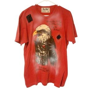Vintage Dom Rebel Swarovski Crystals “Patriot” T-shirt Red Distressed Mens Large